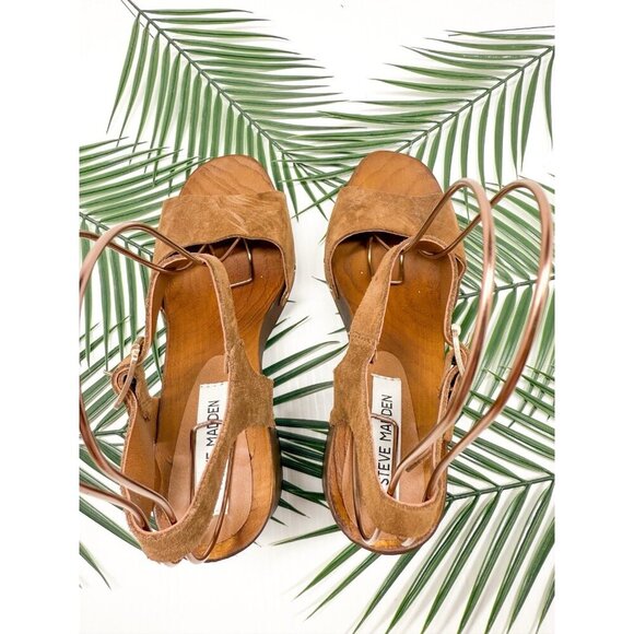 Steve Madden Women's Brown Buena—Bueno Wooden Strappy Block Heel Sandals Size 10 - Picture 8 of 12